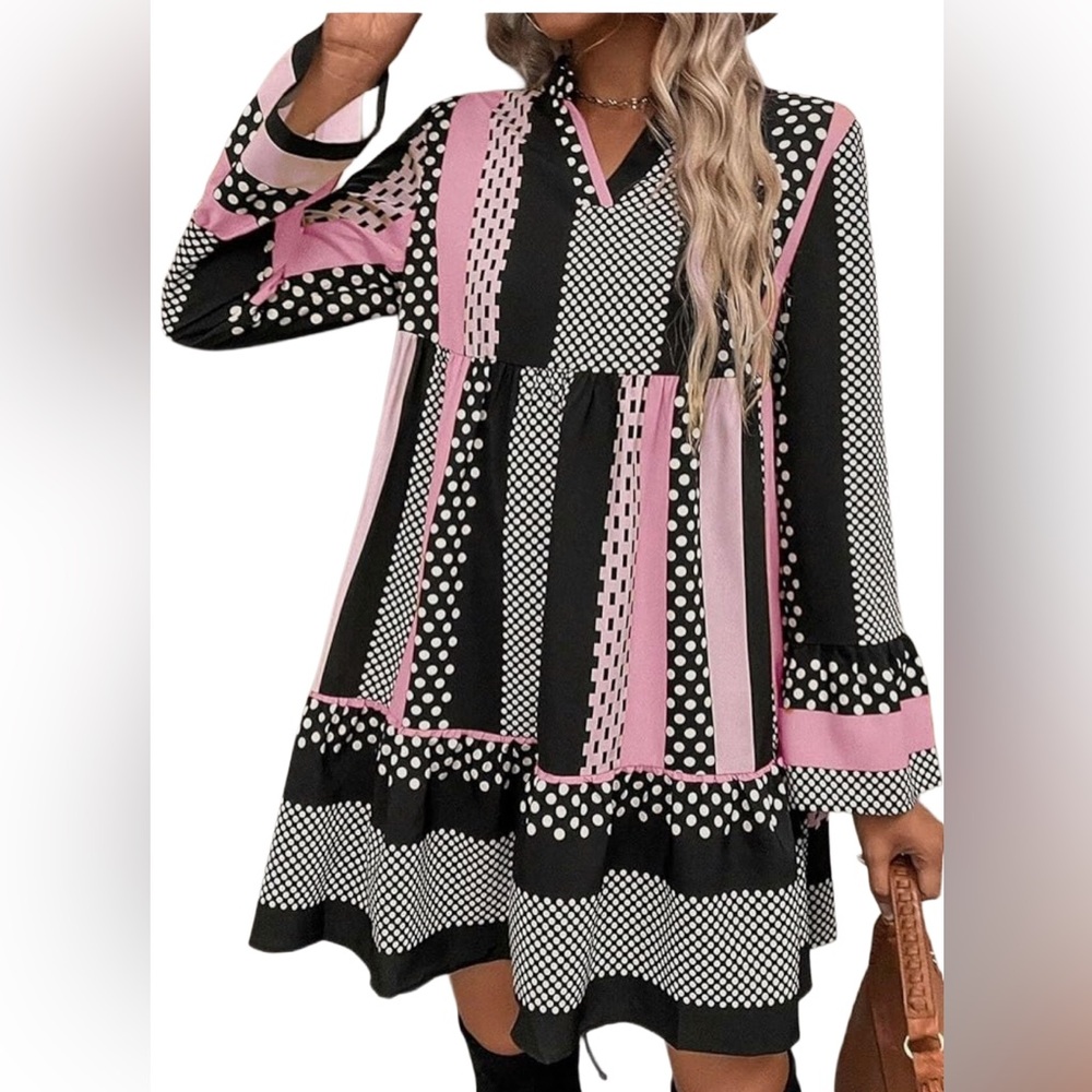 Women’s Pink and Black Polka Dot Dress